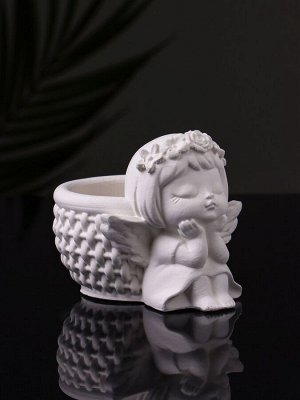 Подсвечник на 1 свечу «Ангел с корзинкой», гипс, 9x6.5x7 см