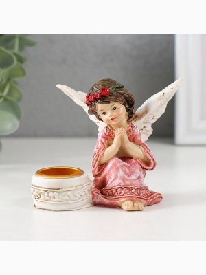 Подсвечник на 1 свечу «Ангел в платье с венком», полистоун, d=2.2 см, 7.2x8.7x5.5 см, МИКС