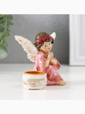 Подсвечник на 1 свечу «Ангел в платье с венком», полистоун, d=2.2 см, 7.2x8.7x5.5 см, МИКС