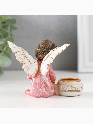 Подсвечник на 1 свечу «Ангел в платье с венком», полистоун, d=2.2 см, 7.2x8.7x5.5 см, МИКС