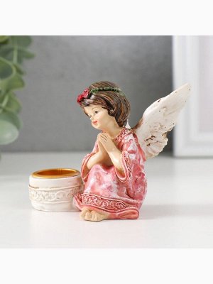 Подсвечник на 1 свечу «Ангел в платье с венком», полистоун, d=2.2 см, 7.2x8.7x5.5 см, МИКС
