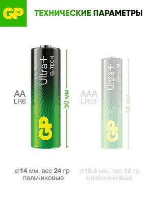 Батарейки АА пальчиковые алкалиновые G-TECH Ultra Plus, набор 4 шт