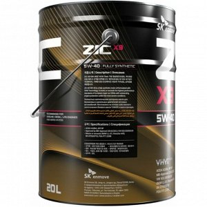 Масло моторное ZIC X9 5w40, синтетическое, API SP, ACEA A3/B3/B4, универсальное, 20л, арт. 192000