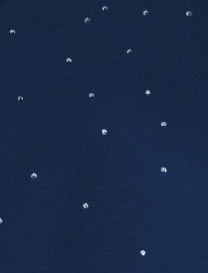 Футболка из премиального хлопка с принтом фольгой т.синий_стразы