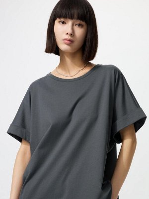 UNIQLO - свободная футболка из гладкого хлопка с коротким рукавом - 08 DARKGRAY