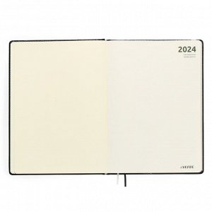 Еженедельник датированный 2024 года, A4, 64 листа, deVENTE.Wild, твёрдая обложка из искусственной кожи с поролоном, ляссе, кремовый блок 70 г/м2, чёрный