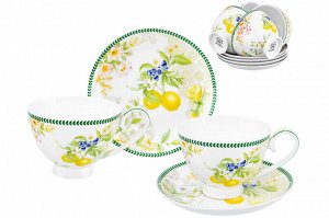 Чайный набор 12 пр. "Лимоны" на ножке, NEW BONE CHINA, 300 мл, 12,5x9,5x7 см