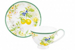 Чайный набор 12 пр. "Лимоны" на ножке, NEW BONE CHINA, 300 мл, 12,5x9,5x7 см