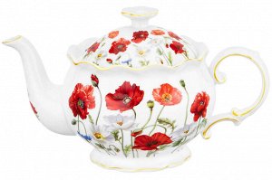 Чайник 600 мл 'Маки' из NEW BONE CHINA, рифленый, размеры 22x12,5x13 см
