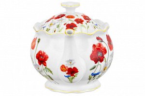 Чайник 600 мл 'Маки' из NEW BONE CHINA, рифленый, размеры 22x12,5x13 см