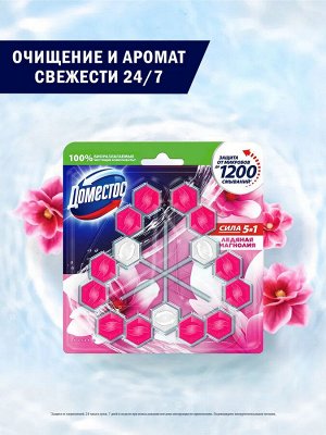 Доместос Сила 5в1 блок для унитаза Ледяная магнолия, защита от микробов и налета 3 х 55 г