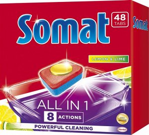 Somat Таблетки для посудомоечных машин ДЕФЕКТ УПАКОВКИ!!! СОМАТ ВСЕ-В-1 ТАБС Лимон&amp;Лайм (48т.)R&#039;19