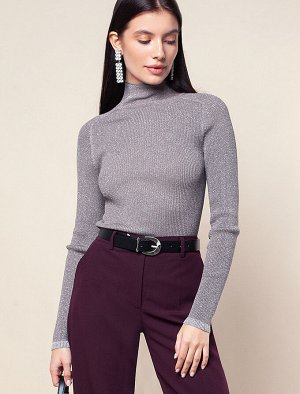 Свитер фактурной вязки из вискозы с прозрачным люрексом т.серый/серебро