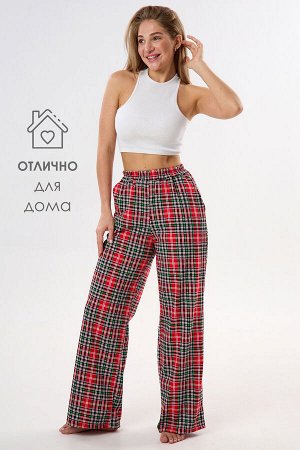 Брюки палаццо домашние широкие красная клетка