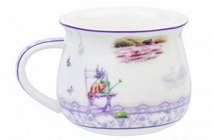 Кружка "Лаванда" 250 мл из NEW BONE CHINA, бочонок, 11x8.5x7 см