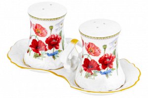 Набор для специй 2 пр. "Маки" с подставкой из NEW BONE CHINA, 16,5*9*7,5 см