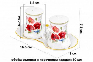 Набор для специй 2 пр. "Маки" с подставкой из NEW BONE CHINA, 16,5*9*7,5 см