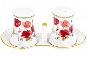 Набор для специй 2 пр. "Маки" с подставкой из NEW BONE CHINA, 16,5*9*7,5 см
