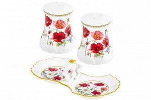 Набор для специй 2 пр. "Маки" с подставкой из NEW BONE CHINA, 16,5*9*7,5 см