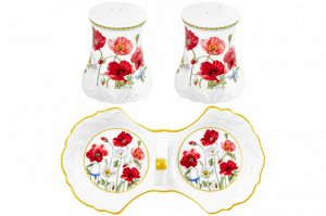 Набор для специй 2 пр. "Маки" с подставкой из NEW BONE CHINA, 16,5*9*7,5 см