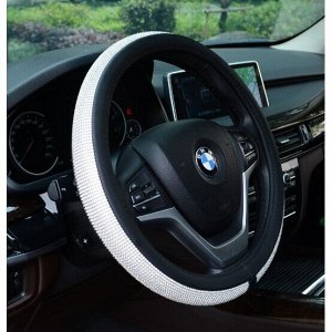 Оплетка на руль Carfort Iris 11 с белыми кристаллами, кожа, черный цвет, размер M (37-39см)