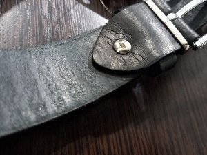 Ремень детский классический из натуральной кожи с узором цвет Черный (Tsarevich)