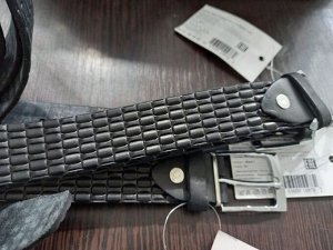Ремень детский классический из натуральной кожи с узором цвет Черный (Tsarevich)