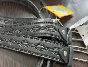 Ремень детский классический из натуральной кожи с узором цвет Черный (Tsarevich)