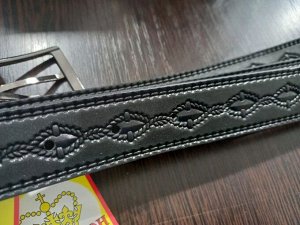 Ремень детский классический из натуральной кожи с узором цвет Черный (Tsarevich)