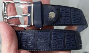 Ремень детский классический из натуральной кожи с узором цвет Синий (Tsarevich)