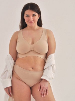 Женские трусы стринги с высокой посадкой размера plus с широким поясом. Nudo (телесный, нюдовый, бежевый) цвет