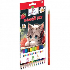 Карандаши цветные 12 цв., корпус дерево, шестигр., Attomex. Kawaii Cat