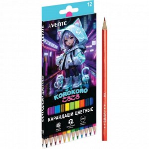 Карандаши цветные 12 цв., корпус дерево, шестигр., deVENTE. Korokoro