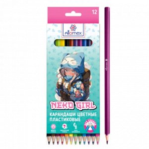 Карандаши цветные 12 цв., корпус пластик, шестигр., Attomex. Neko Girl