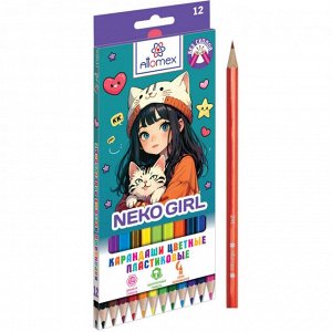 Карандаши цветные 12 цв., корпус пластик, шестигр., Attomex. NekoGirl