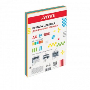 Бумага цветная deVENTE, ассорти, 5 цв., интенсив (син, желт, оранж, крас, зелен) 80 г/м?, 100 л.