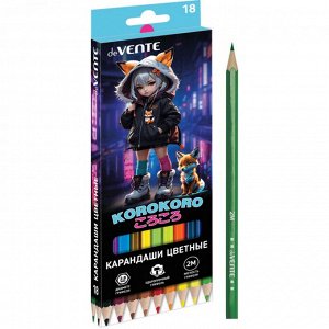 Карандаши цветные 18 цв., корпус дерево, шестигр., deVENTE. Korokoro