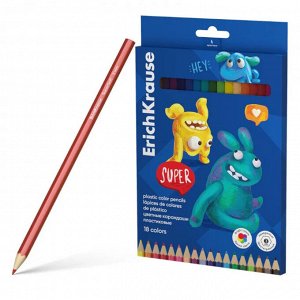 Карандаши цветные 18 цв., корпус пластик, шестигр., ErichKrause Jolly Friends