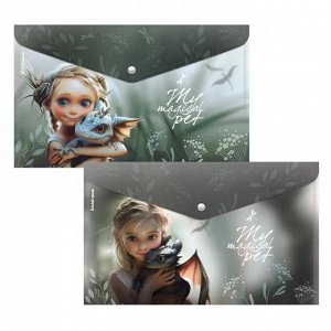 Папка-конверт на кнопке А4, 160 мкм, непрозрачная, с рисунком, ErichKrause Magic Pet