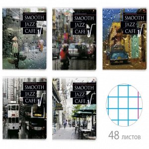 Тетрадь А5, 48 листов, клетка Альт "JAZZ CAFE", обл. мелов. картон, УФ- лак сплошной