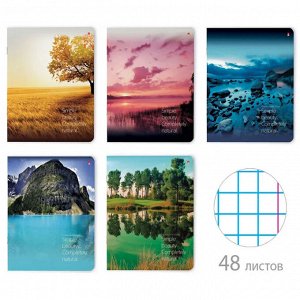 Тетрадь А5, 48 листов, клетка Альт "ПРИРОДА. ПЕЙЗАЖИ", обл. мелов. картон, УФ- лак сплошной