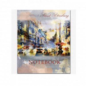 Тетрадь А5, 48 листов, клетка Полином "Lights of Petersburg", обл. мелов. картон, ВД-лак