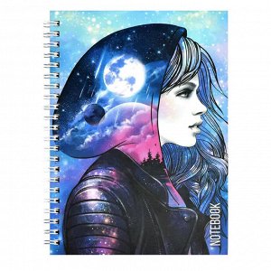 Записная книжка А5, 80 л., твердый перелет на гребне, клетка, диз. блок, Феникс+ Девушка, мат ламин.