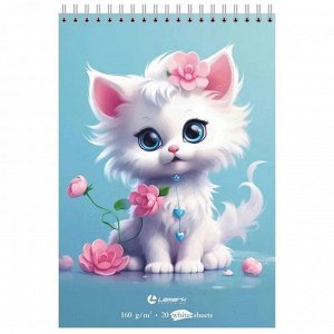 Скетчбук-блокнот А5, 20 л., вн. блок160г/м2, греб., обл. карт. с выб. уф-лак, Котенок, LAMARK