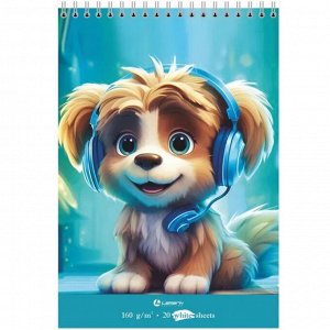 Скетчбук-блокнот А5, 20 л., вн. блок160г/м2, греб., обл. карт. с выб. уф-лак, Маленький друг, LAMARK