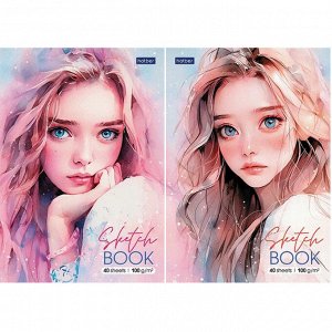 Скетчбук-блокнот А5, 40 л., вн. блок100г/м2, отрыв склейка, обл. мел. картон "Нежность", Hatber