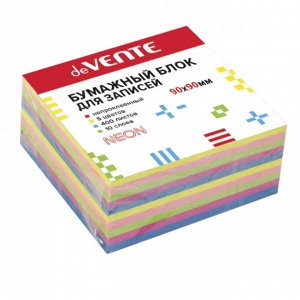 Блок для записей, 90 х 90 х 40 мм, цветной, пл. 80 г/кв.м, deVENTE