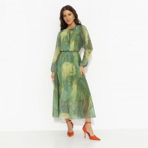 Платье приталенное на подкладе, Летящие мгновения (green, new)
