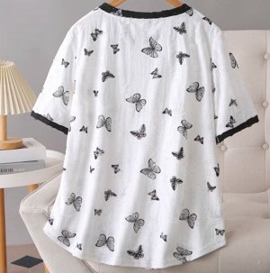 Ажурная блуза с короткими рукавами, белая