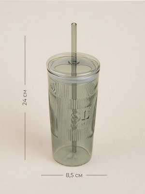 Стакан SL Home «Идиллия», 650 мл, 8.5x24 см, стекло, с трубочкой, зелёный